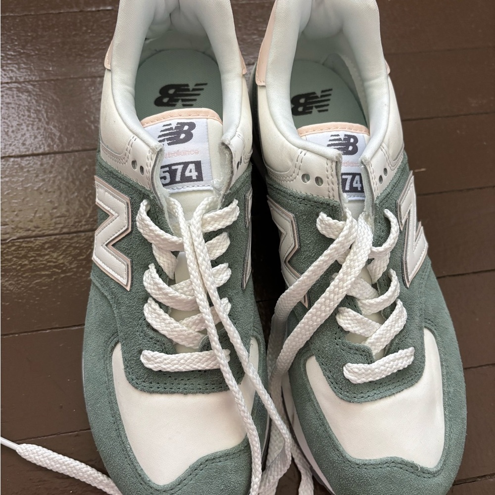 New Balance 574 Green and White Sneakers